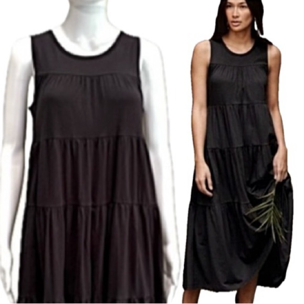Summersalt Black Tiered Ruffle Midi Sundress Size M Sleeveless T-Shirt Dress
